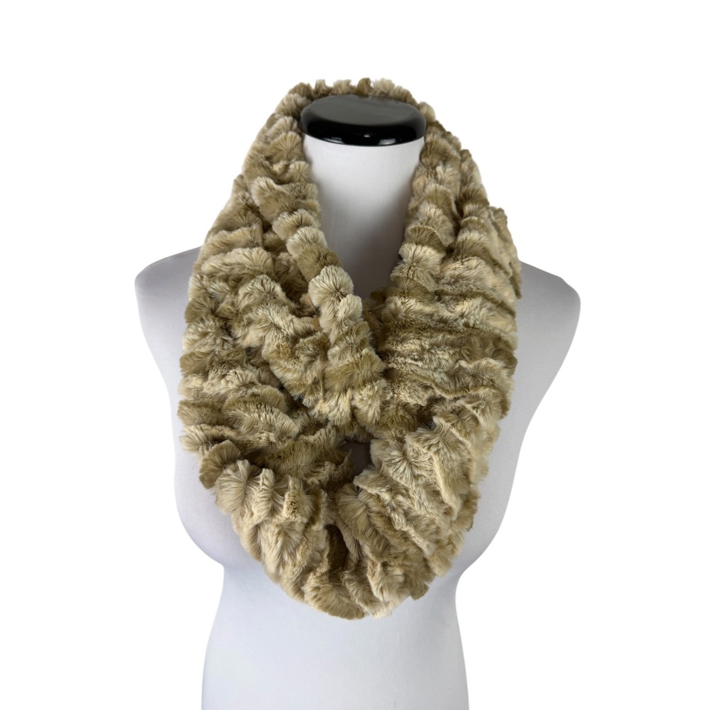 Reversible Faux Fur Infinity Scarf Floral Tan Cream Burgundy Circle Wrap